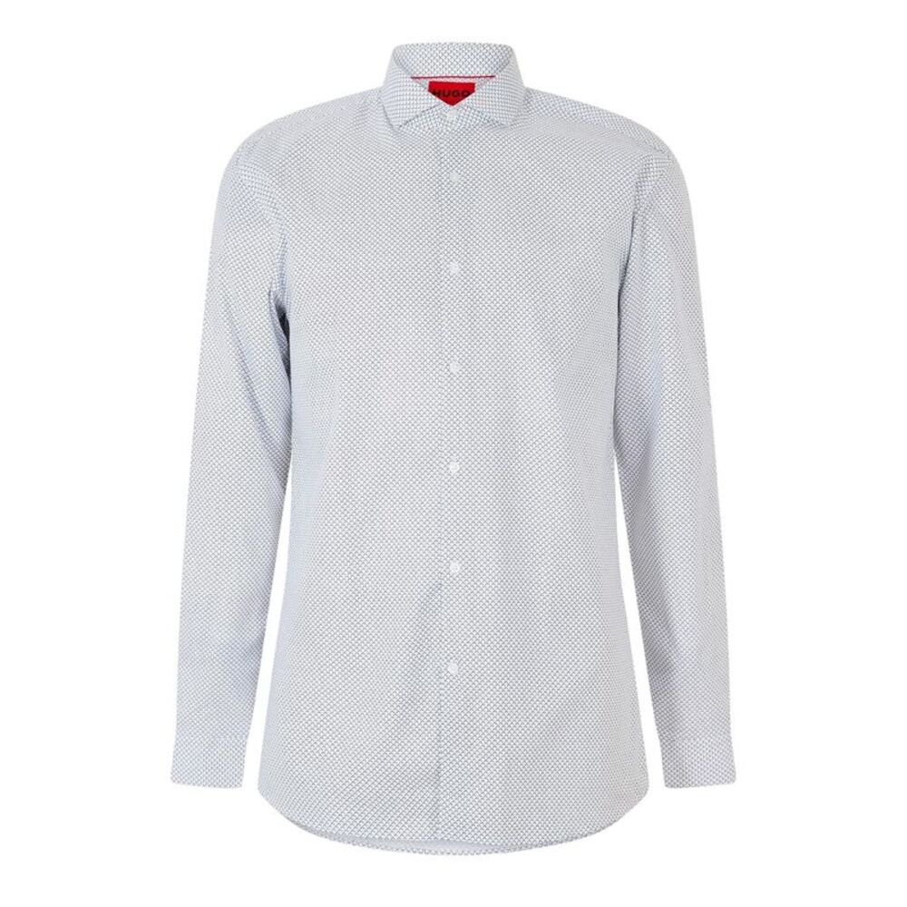 Hugo Mens Microprint Oxford Long-Sleeved Formal Shirt / White